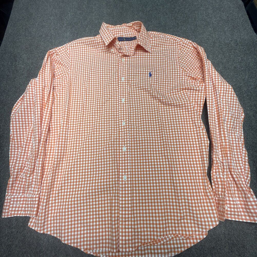 Polo Ralph Lauren Button Down Shirt Mens XL Orange & White Gingham Check